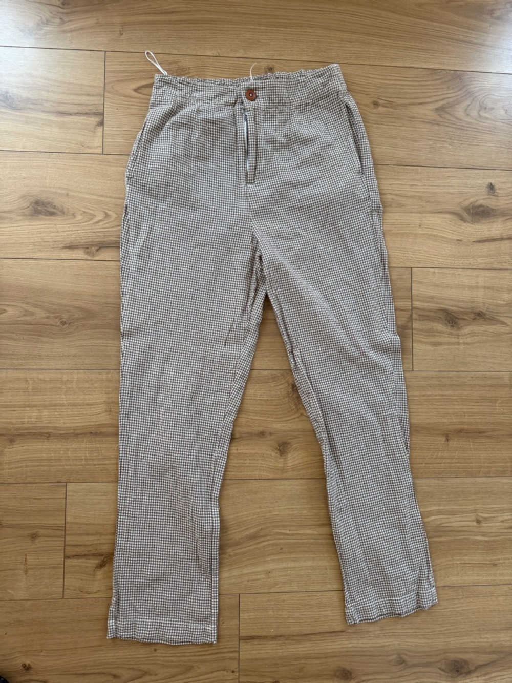 Free People Beige and Brown Checked Pants